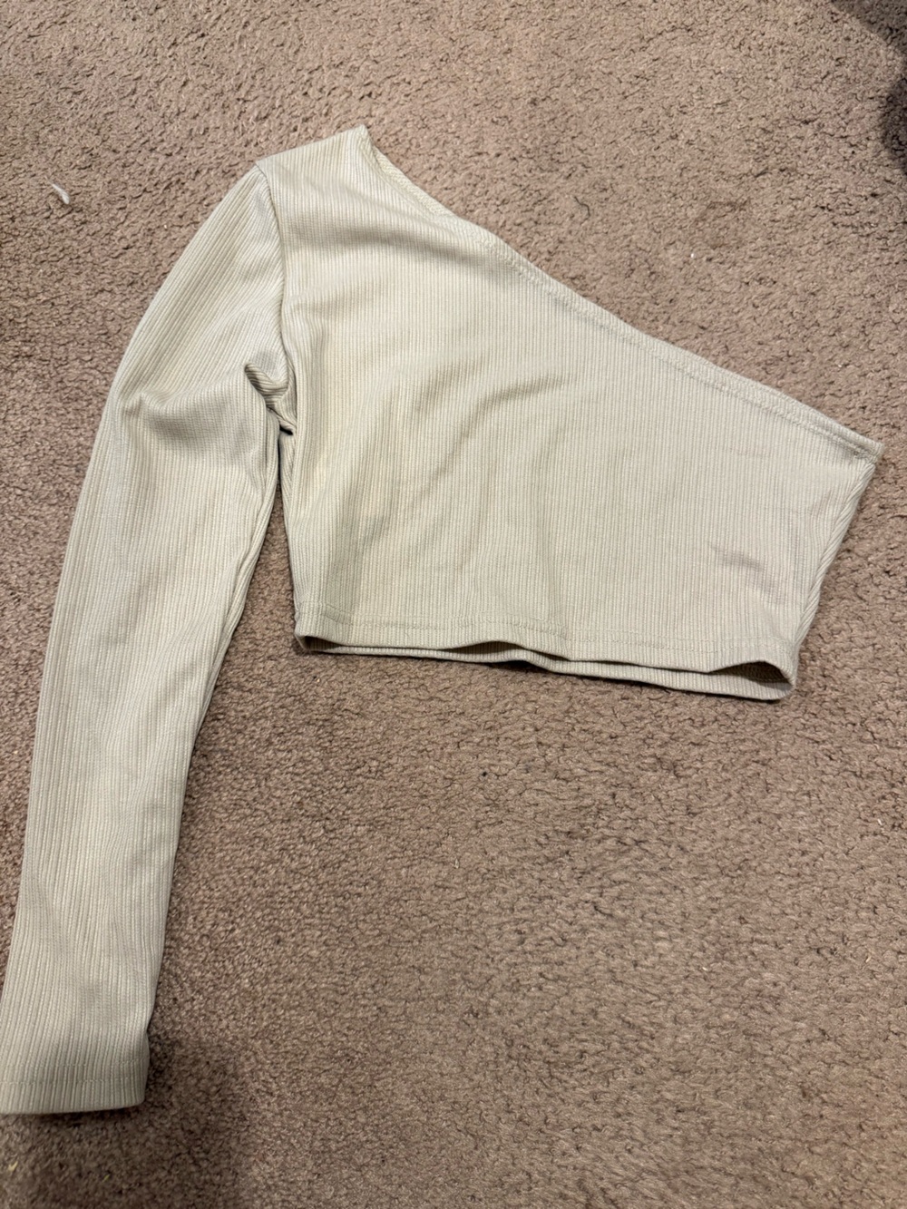 SHEIN One-Shoulder Long Sleeve Ribbed Crop Top in Ivory